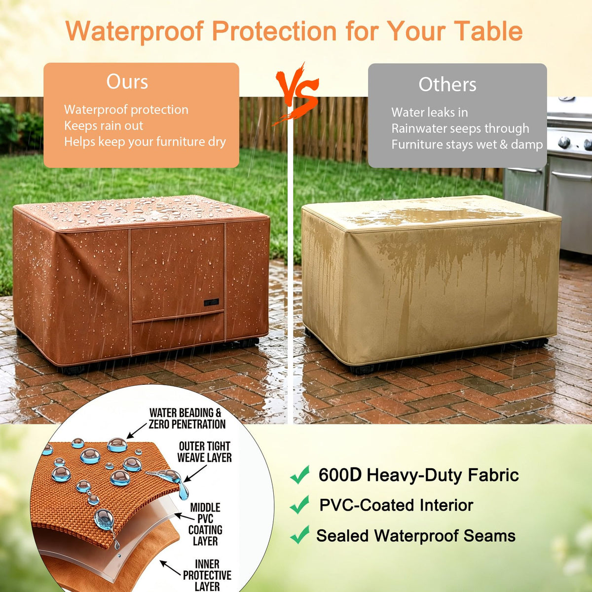 Waterproof Patio Coffee Table Cover Rectangular 36 x 20 x 18 Inch Outdoor Furniture Coffee Table Cover Small
