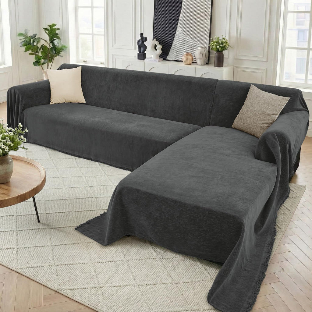 2 Pieces Sectional Couch Covers L Shaped Cover XL Charcoal Gray