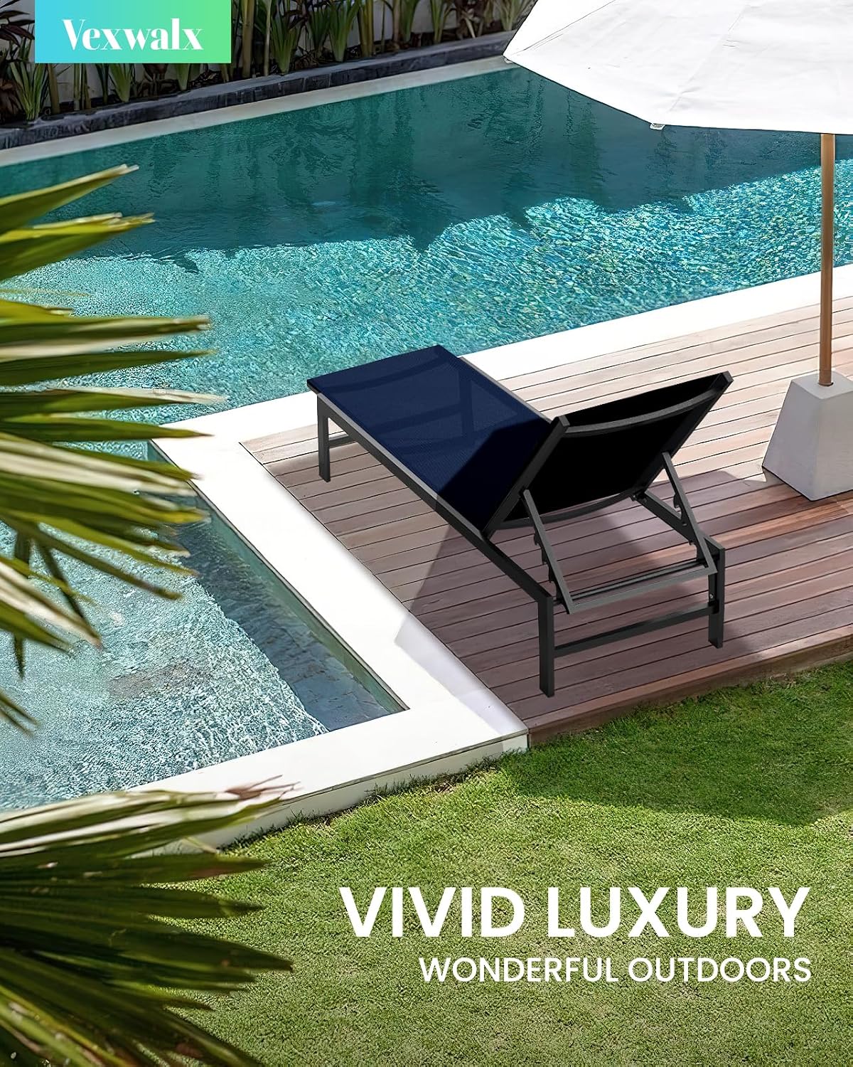 Pool Lounge Chairs Set of 2, Aluminum Lounge Chair Outdoor with 5-Position Recliner, Patio Chaise Lounge Outdoor for