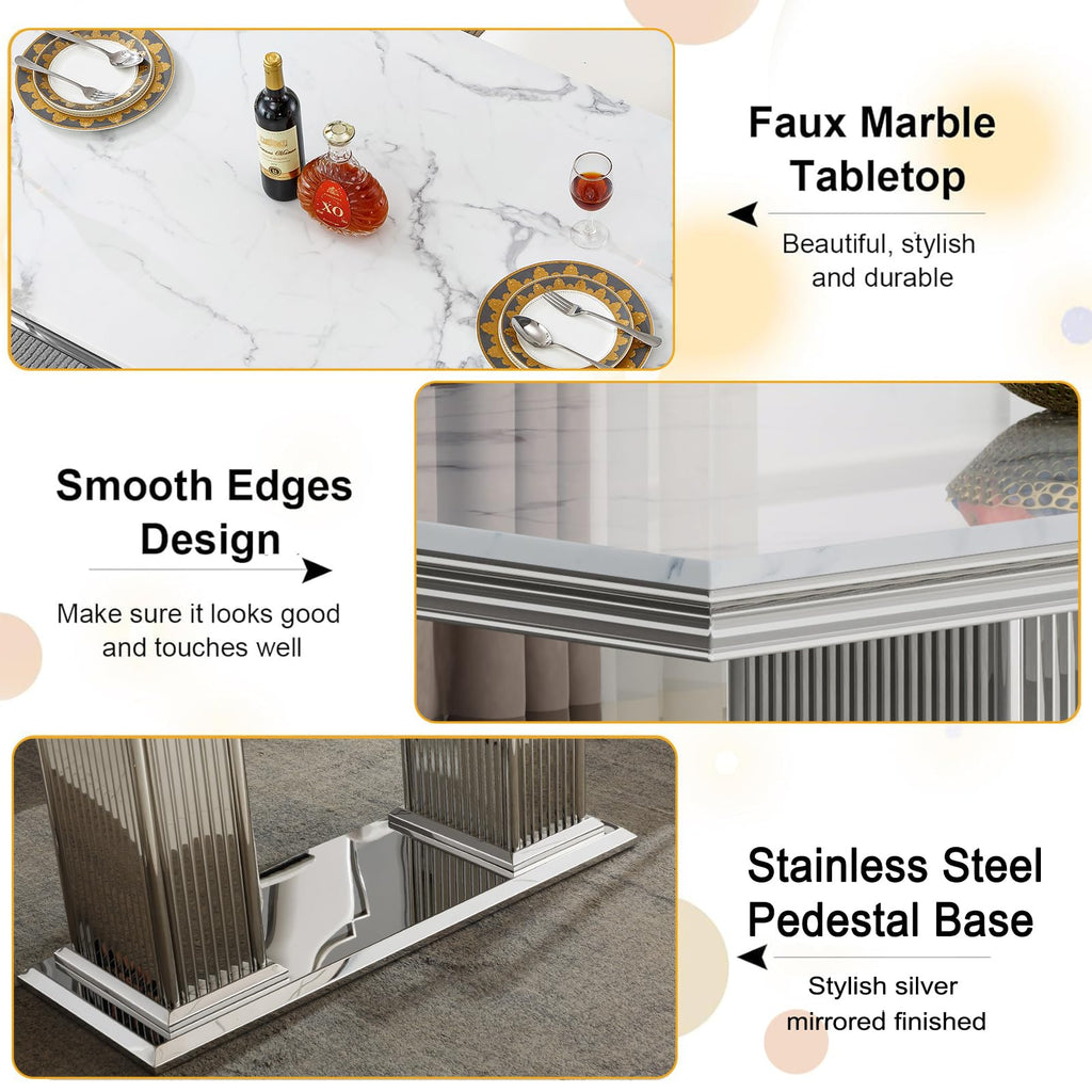 Faux Marble Dining Table Set for 4, Modern Kitchen Table Set with 4 Chairs