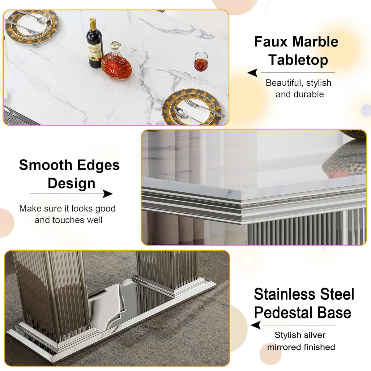 Faux Marble Dining Table Set for 4, Modern Kitchen Table Set with 4 Chairs