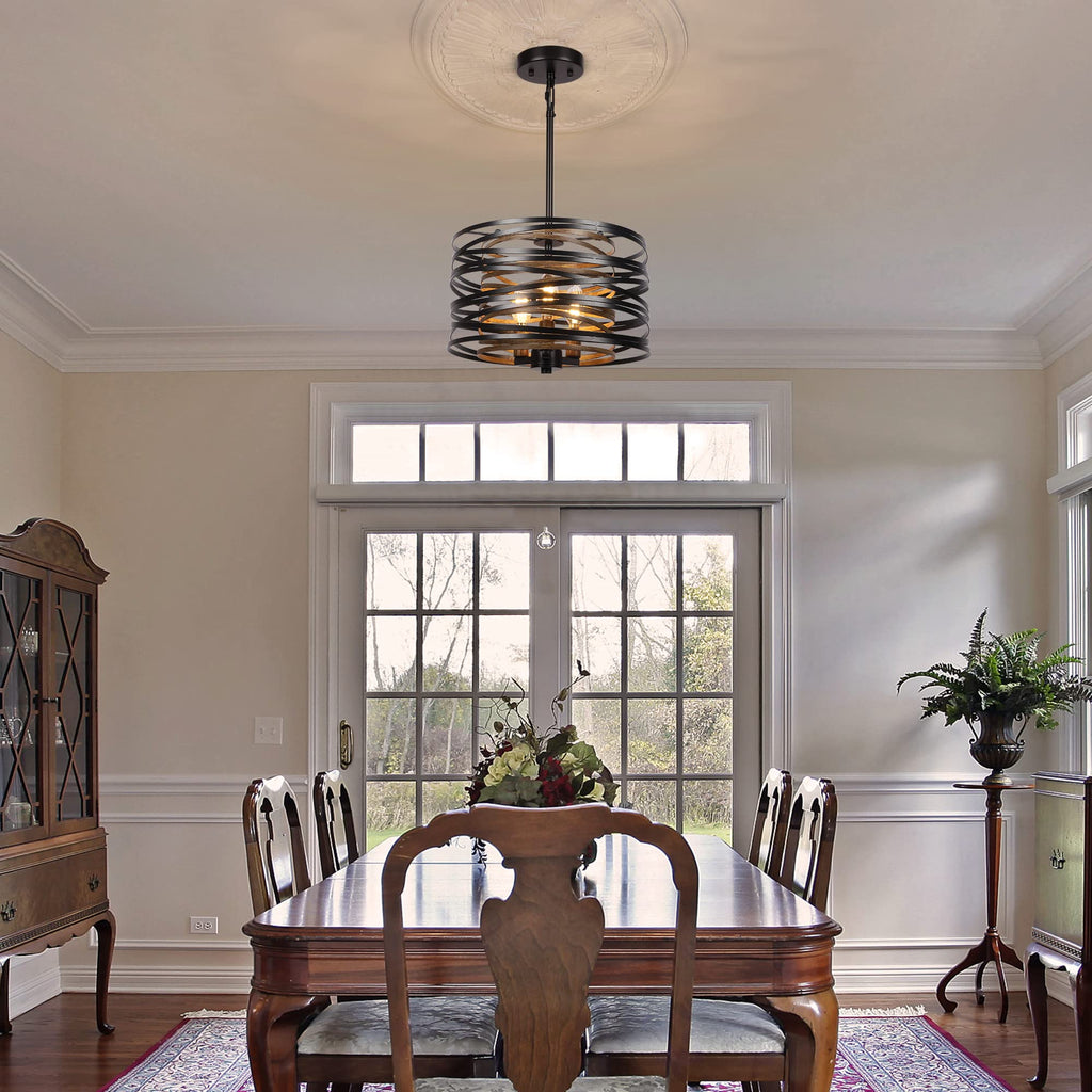 12.6'' Farmhouse Chandeliers, 3-Light Industrial Metal Hanging Light Fixture, Rustic Drum Pendant Light Kitchen