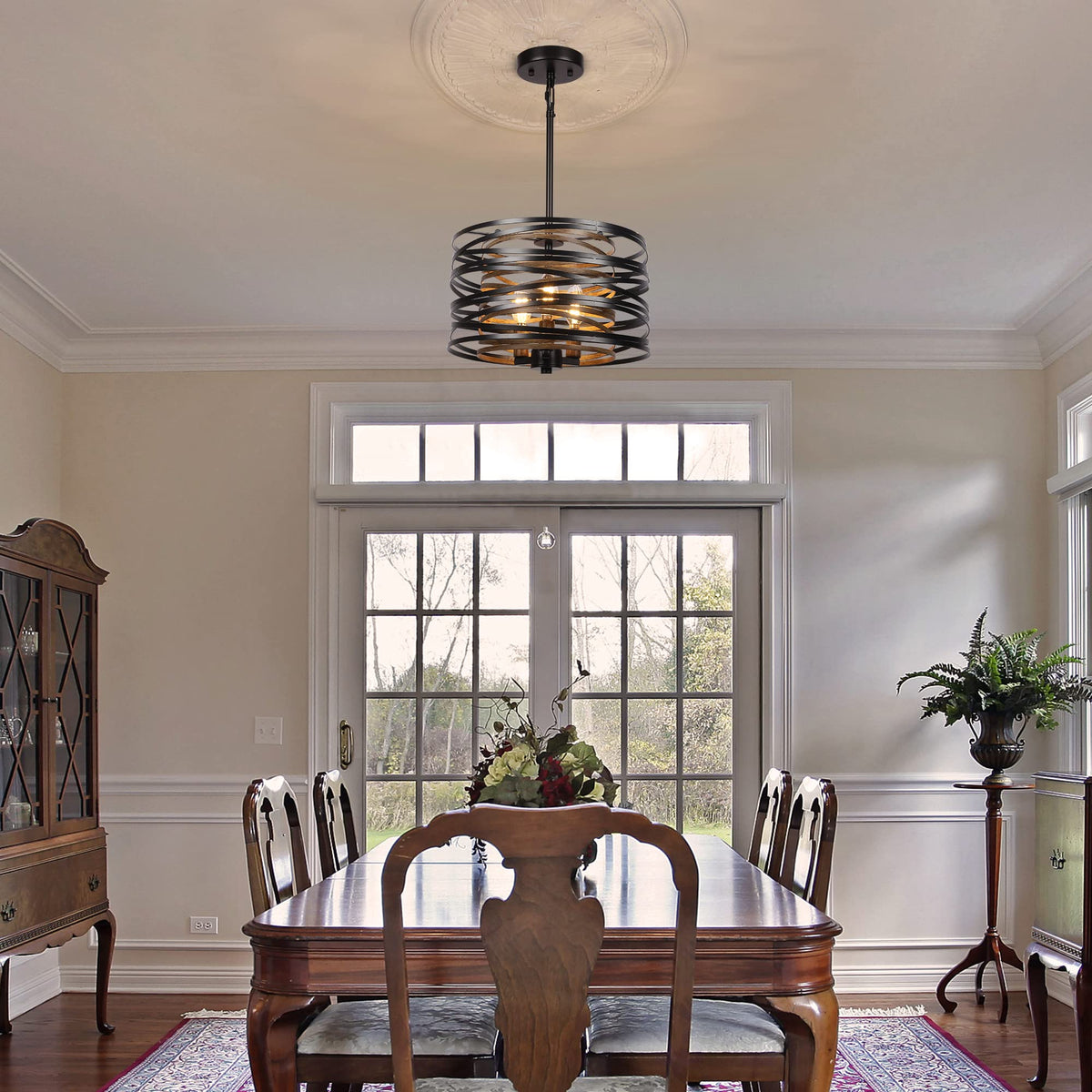 12.6'' Farmhouse Chandeliers, 3-Light Industrial Metal Hanging Light Fixture, Rustic Drum Pendant Light Kitchen
