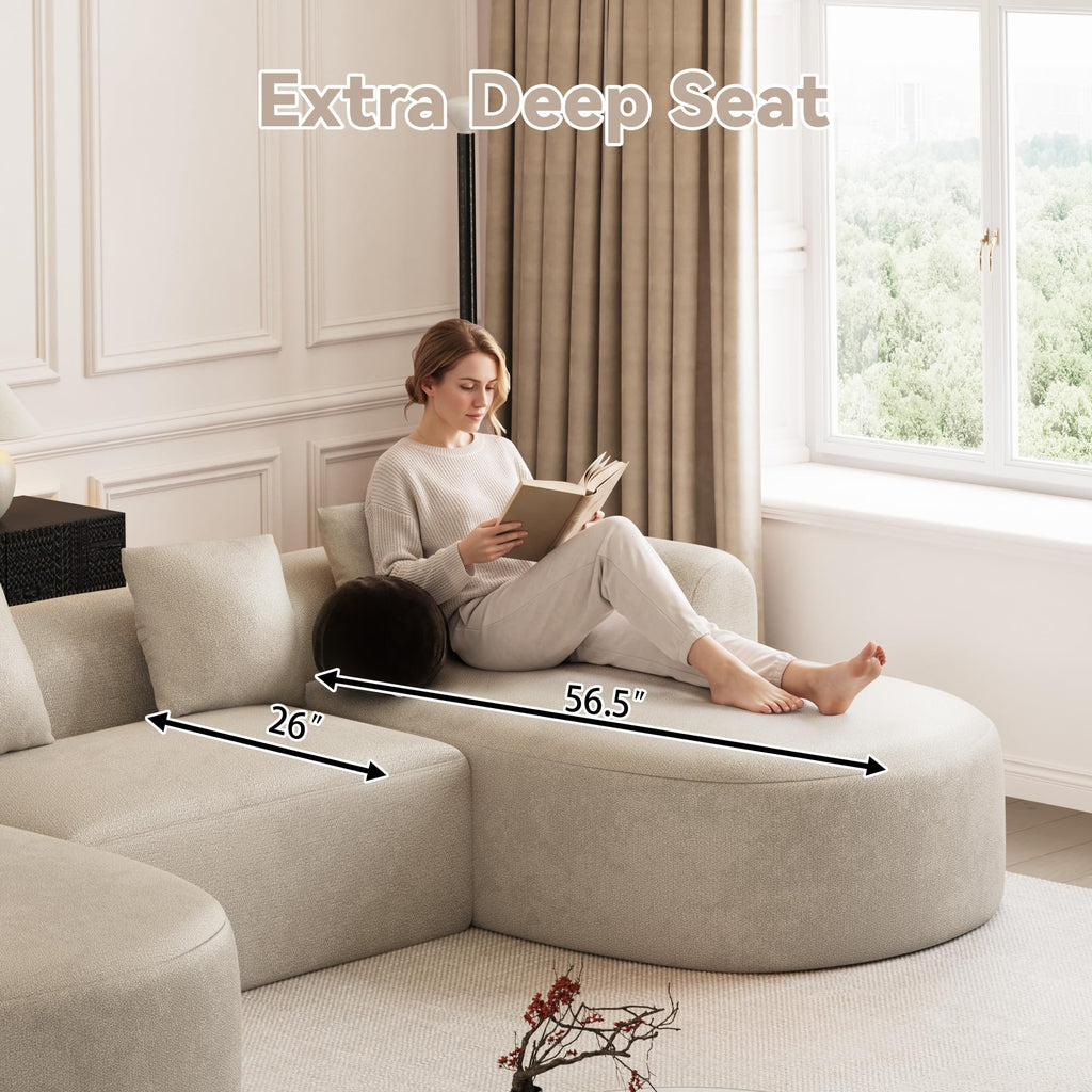 136" Oversized Boneless U-Shaped Sectional Sofa, Light Brown