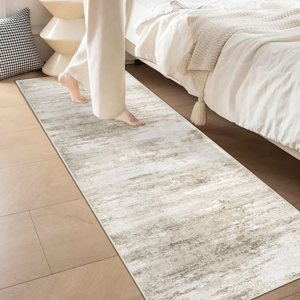 Washable Runner Rug : Kitchen Runner Non Slip Neutral Soft Abstract Modern Low Pile Stain Resistant Carpet Runner