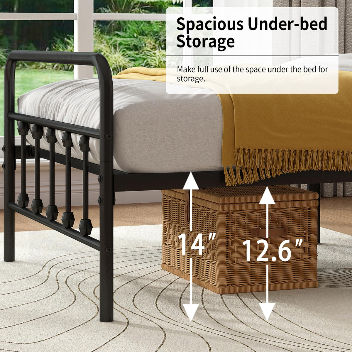 Metal Bed Frame with Victorian Headboard & Footboard, Black