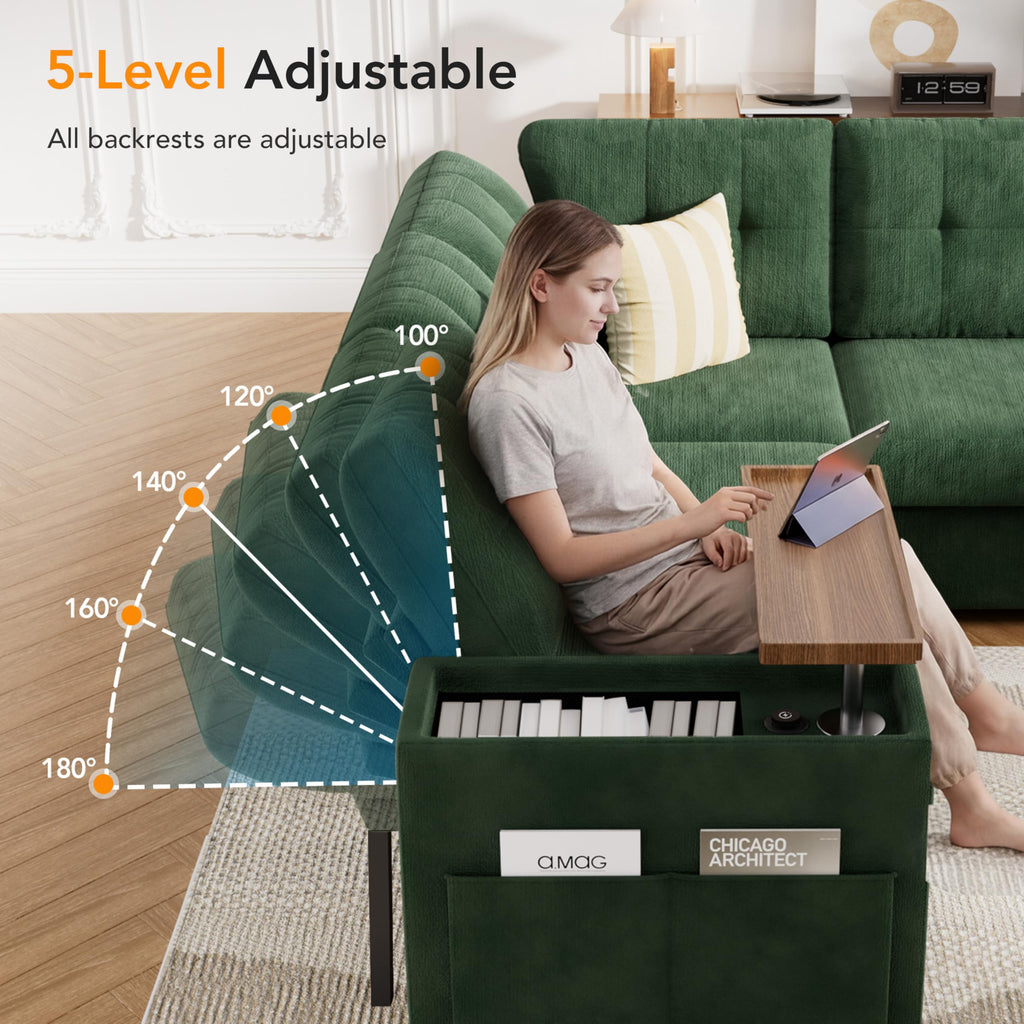 5 Seat Modular Sectional Sleeper Sofa with Pull Out Bed, L-Shaped Couch with Reclining Backrest, Lift Top Storage