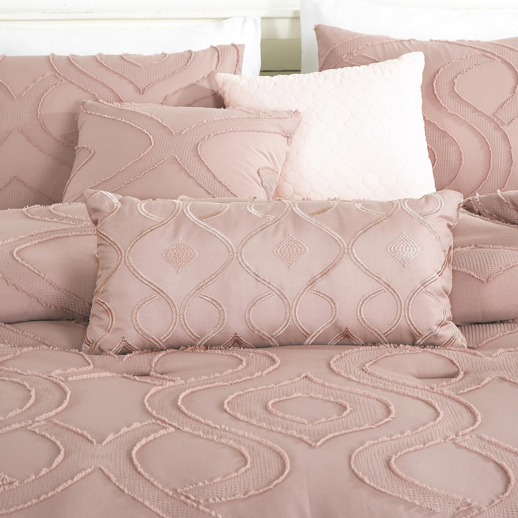 7-Piece Inara Pink Comforter Set Clip Jacquard Bedding