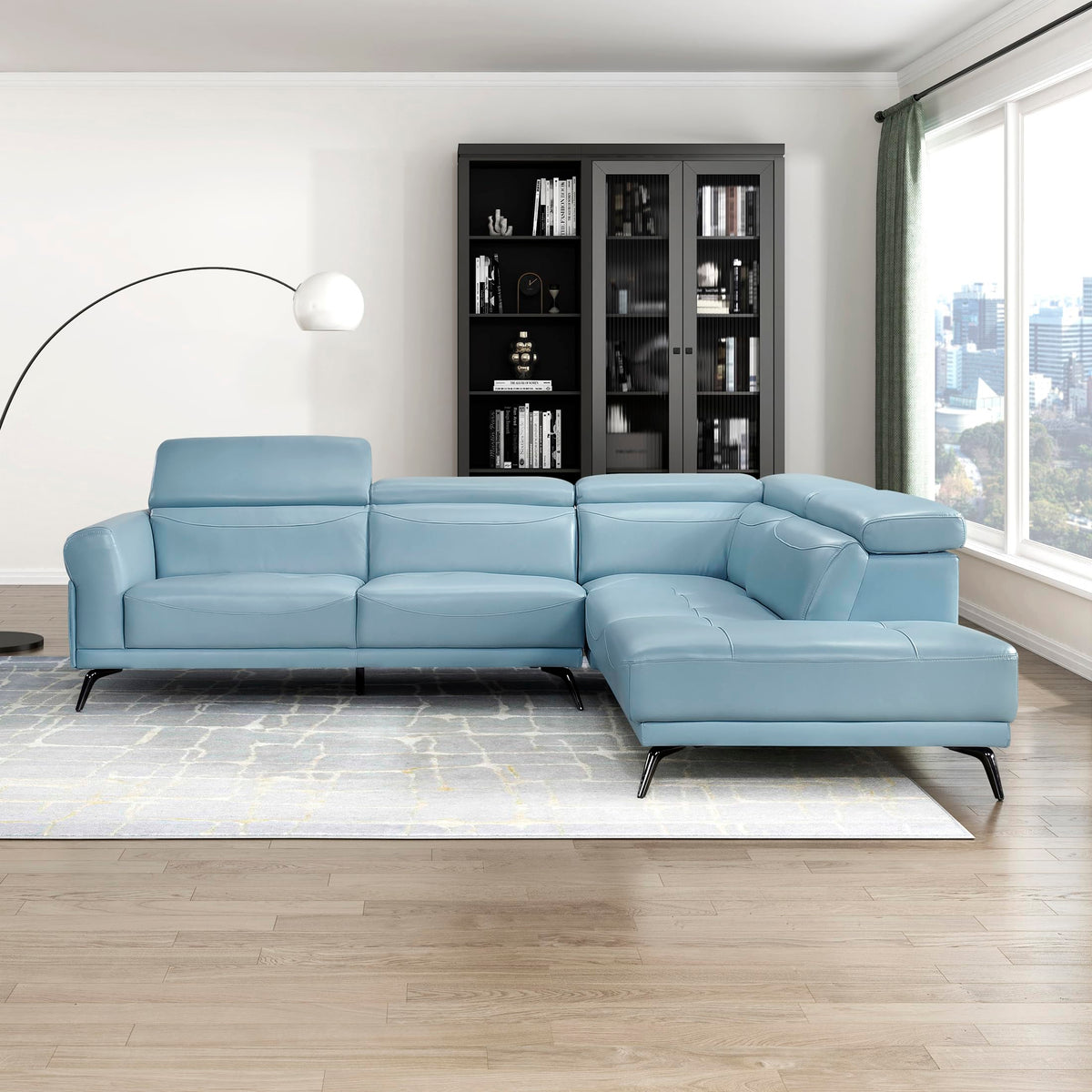 Leather Match L-Shaped Sectional Sofa, Right Chaise, Blue