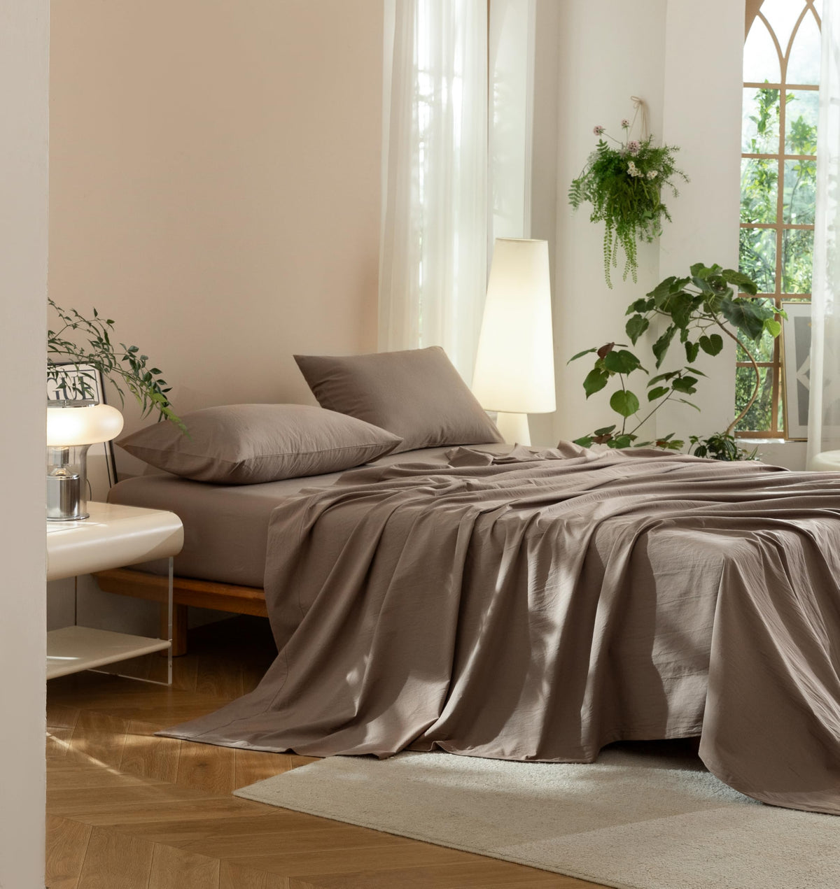 Washed Cotton Fitted Sheet Set, 3-Piece, Relaxed Linen Feel