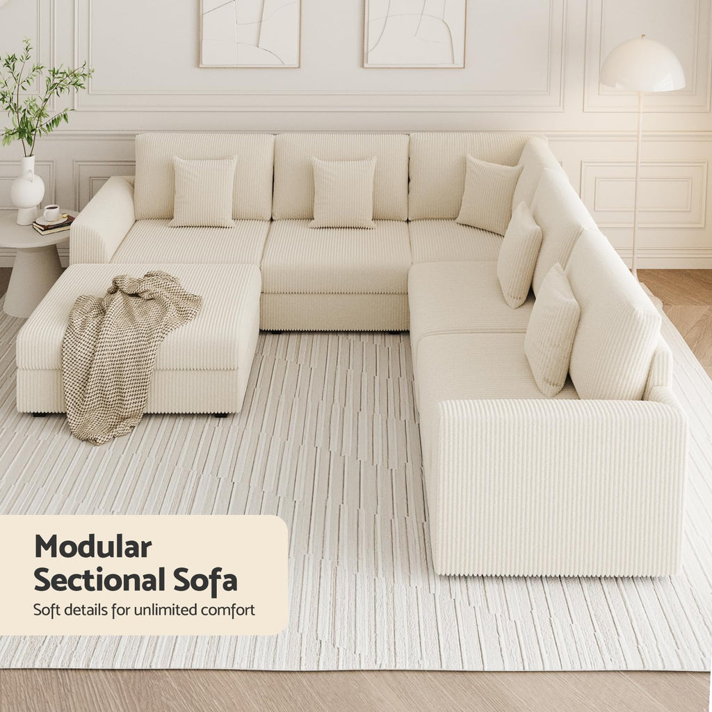 146" Modular Sectional Sofa, 6-Piece U-Shaped Couch with Ottoman