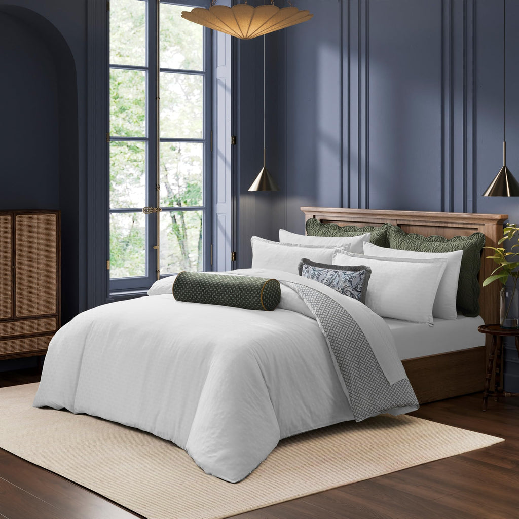 Duvet Cover Set - 3-Piece Cotton Jacquard - Pollsy, White