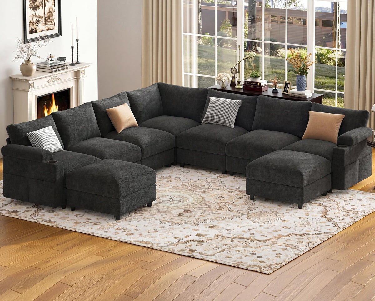 Moudular Sectional Couches, Chenille Fabric U Shaped Cloud Sofa