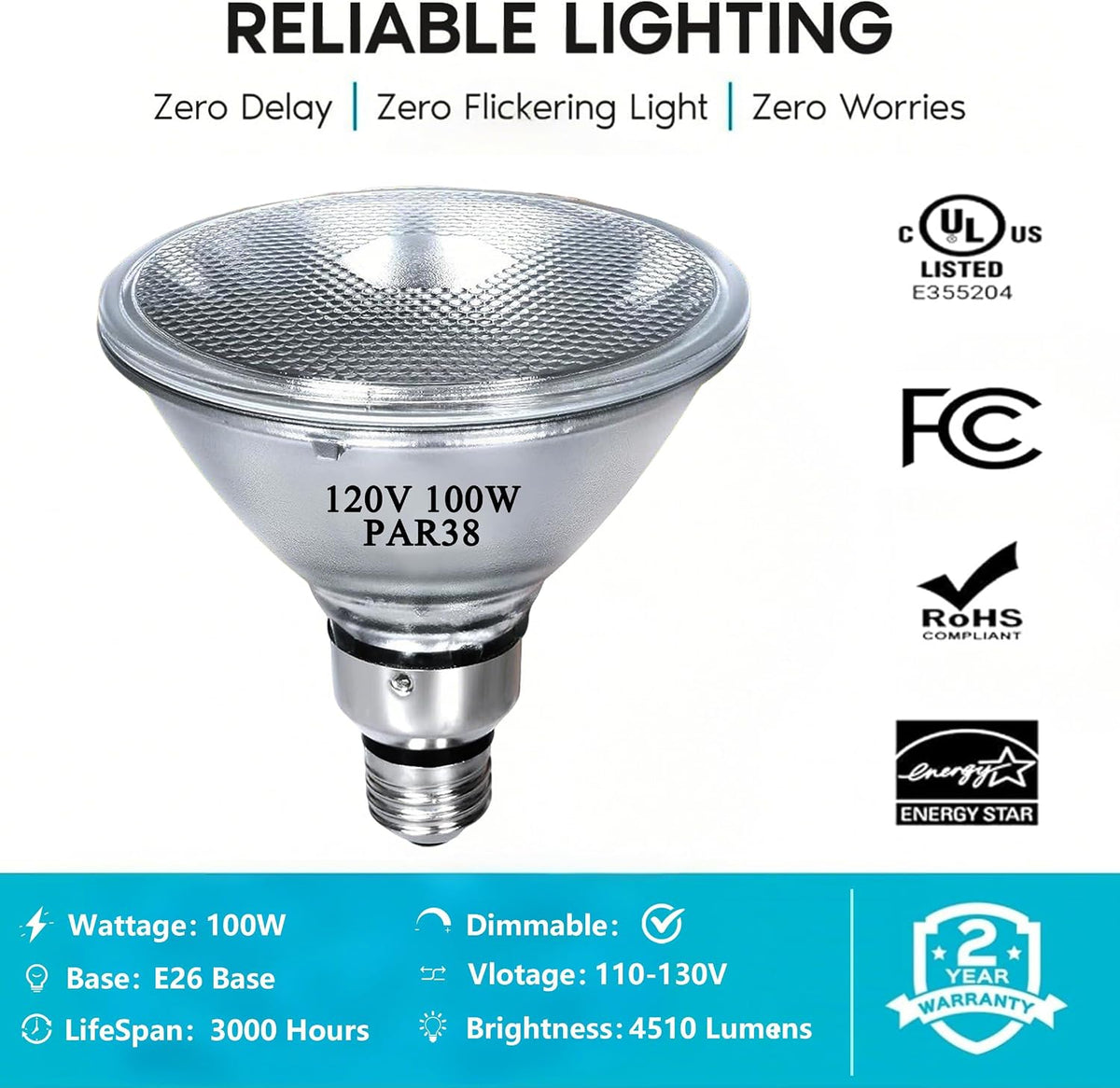 PAR38 Halogen Flood Light Bulbs 100W 4 Pcs, Fit for Indoor Outdoor