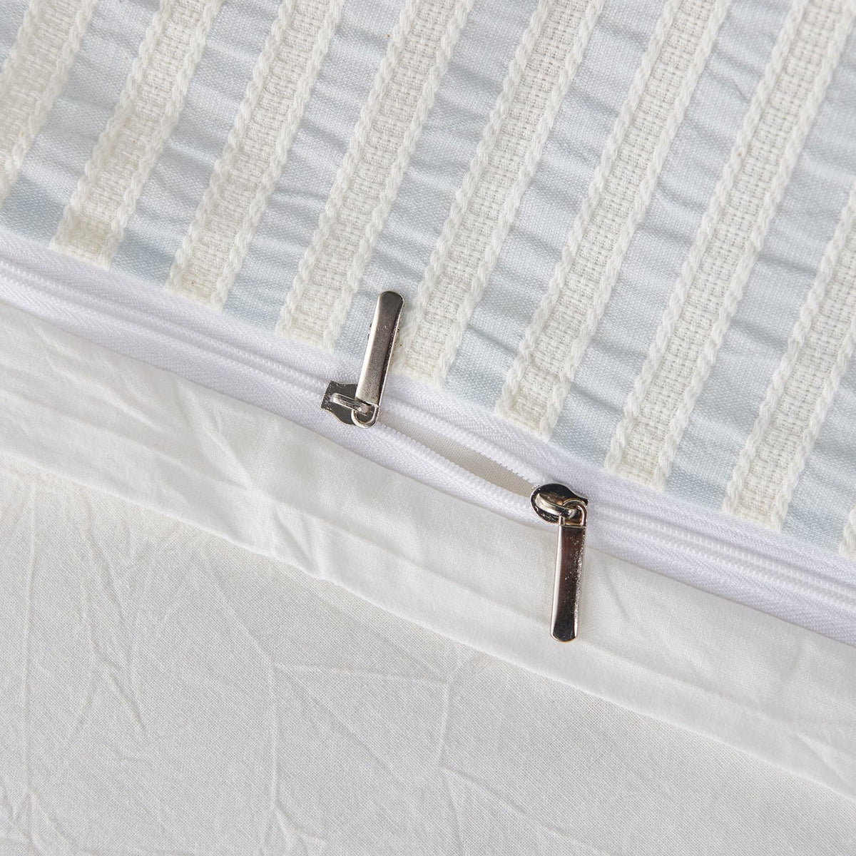 Light Blue Striped Duvet Cover Washed Cotton Jacquard 3 Pieces Bedding White Blue Vertical Ticking Stripes