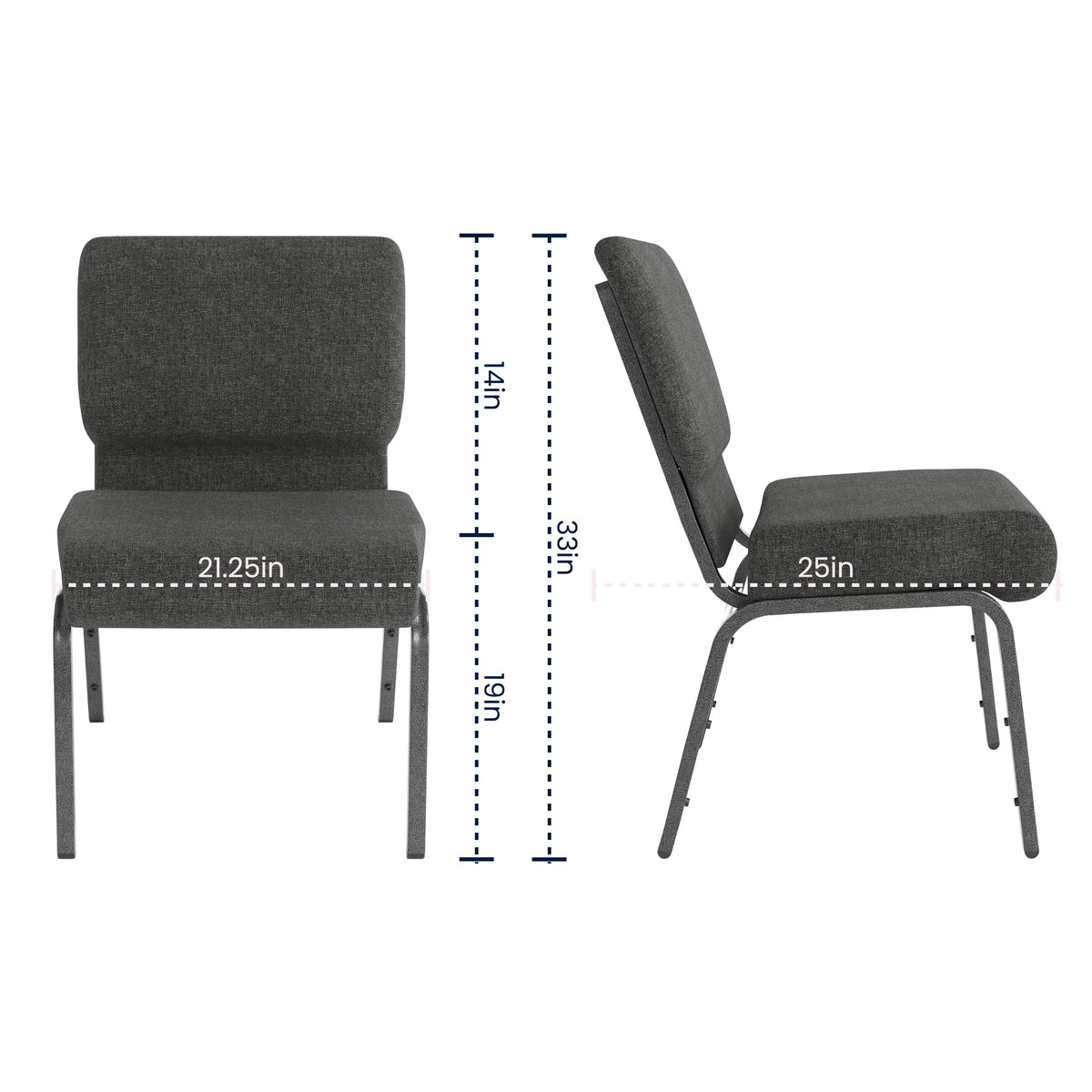 Series 21''W Church Chair in Dark Gray Fabric - Silver Vein Frame