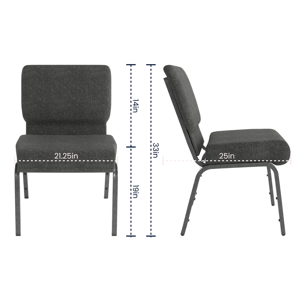 4 Pack HERCULES Series 21''W Church Chair in Dark Gray Fabric - Silver Vein Frame
