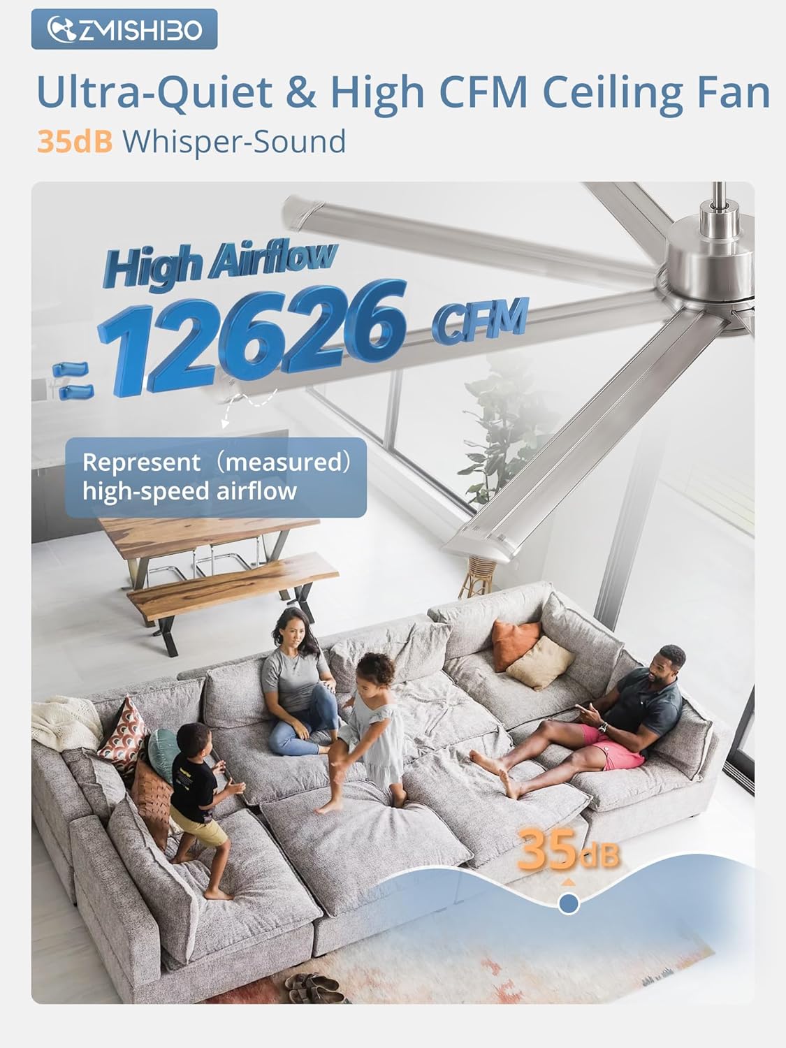 84" Ceiling Fan with LED Light and Remote - Nickel