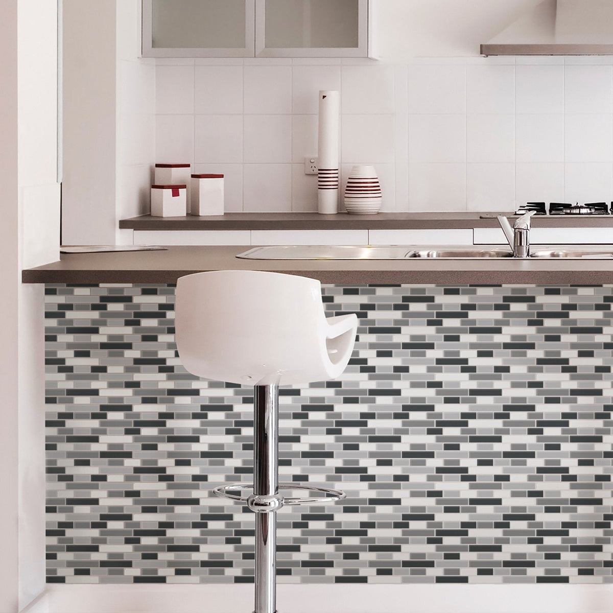 NH2362 Smoked Glass Peel & Stick Backsplash Tiles, Black