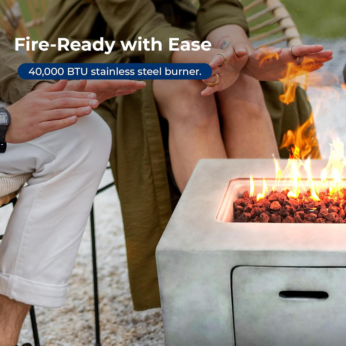 Propane Gas Fire Pit Table 40000 BTU Square Outdoor Firepit with Protective Cover, Durable Metal Construction, and Stylish Design for Patio or