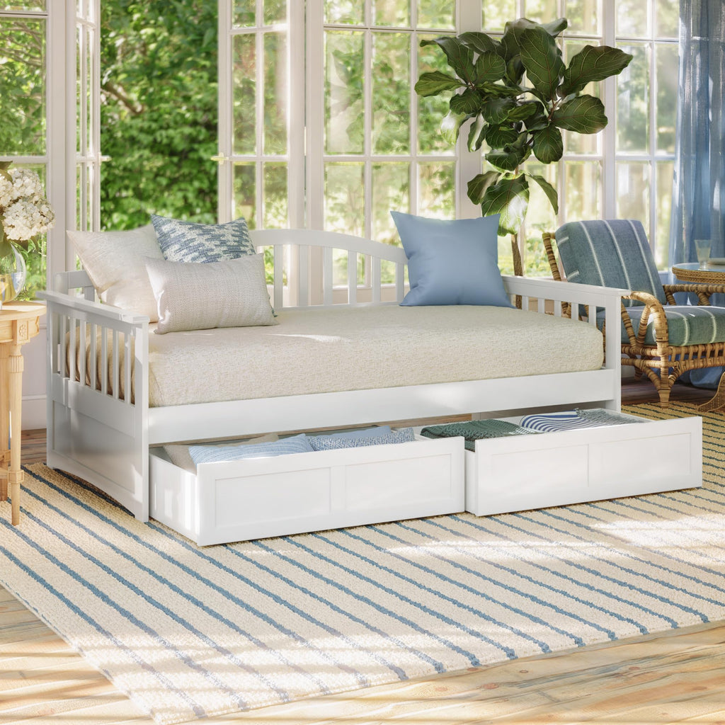 Mission Wood Daybed with Storage Drawers, White