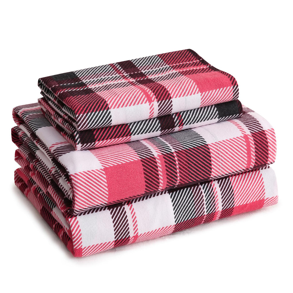100% Cotton Flannel Sheet Set, Heavy-Duty Fluffy Flannel Design 4 Pieces, Thermal Lock Technology, 16 inch