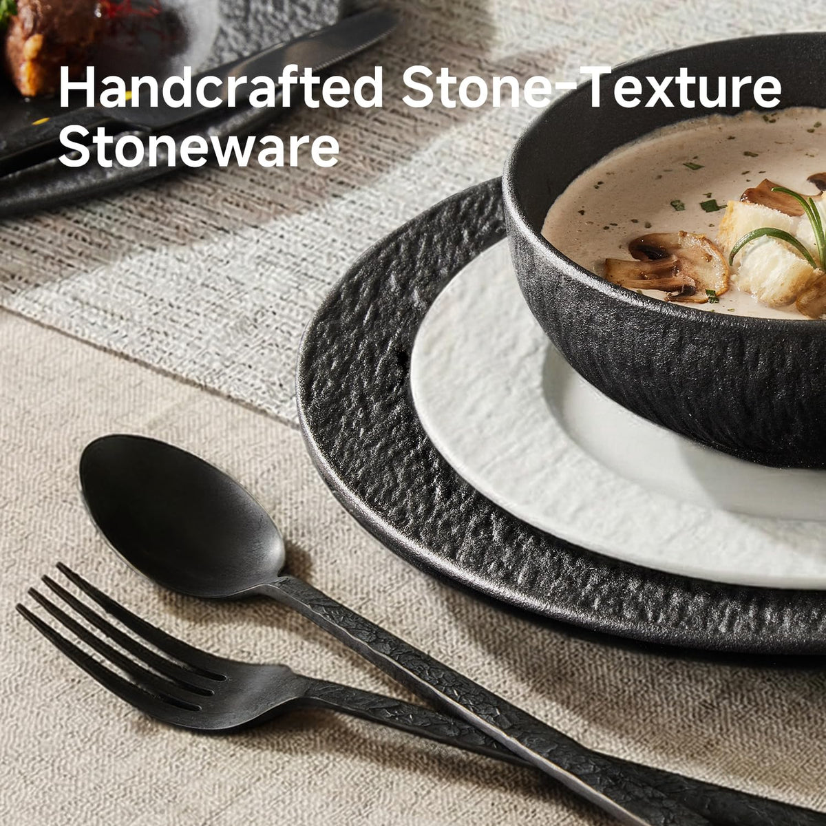 Dinnerware Sets for 6, 18-Piece plates and bowls sets, Matte Marble