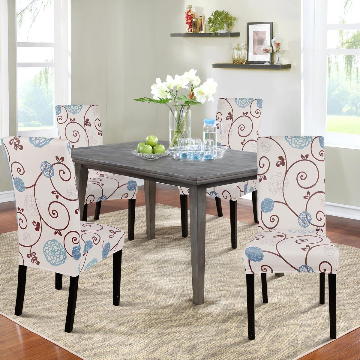 Dining Room Chair Covers Set of 6, Stretch Printed Parsons Chair Slipcovers Super Fit Spandex Removable Washable
