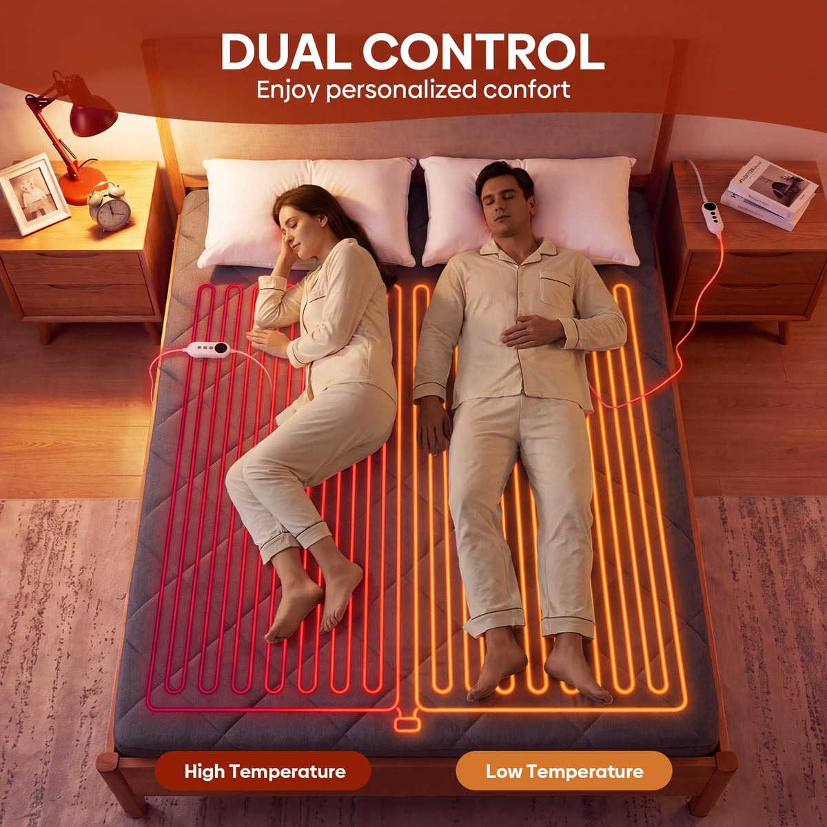 Electric Heated Mattress Pad Queen Size - Dual Control, 6 Heat Settings & 10-Hour Auto Off, Flannel Quilted Heating
