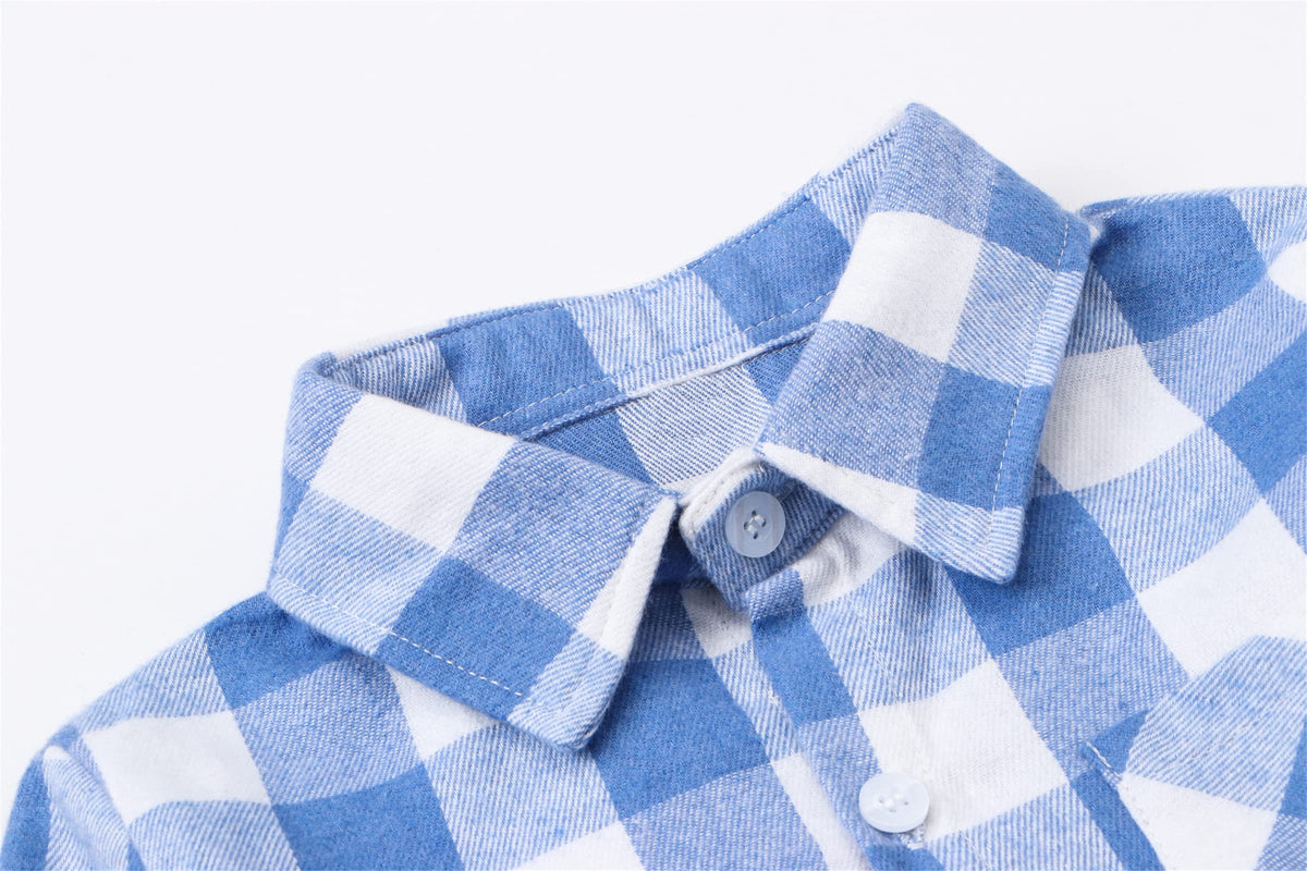 Boys & Toddler Plaid Button Down Shirt Long Sleeve Flannel Shirt Tops, Flannel# Dark Blue White, = Tag 170