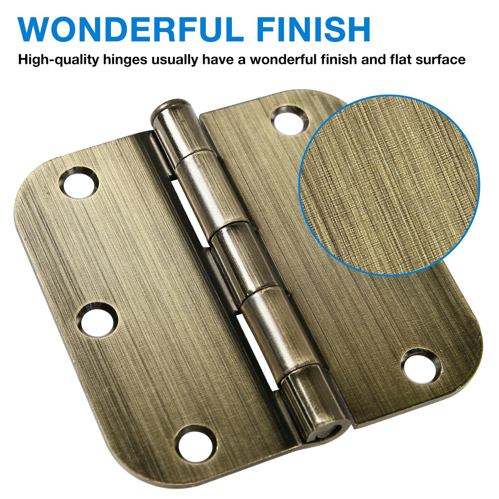 Rounded Door Hinges 3.5" X 3 1/2 Inch Antique Brass 5/8" 18 Pack