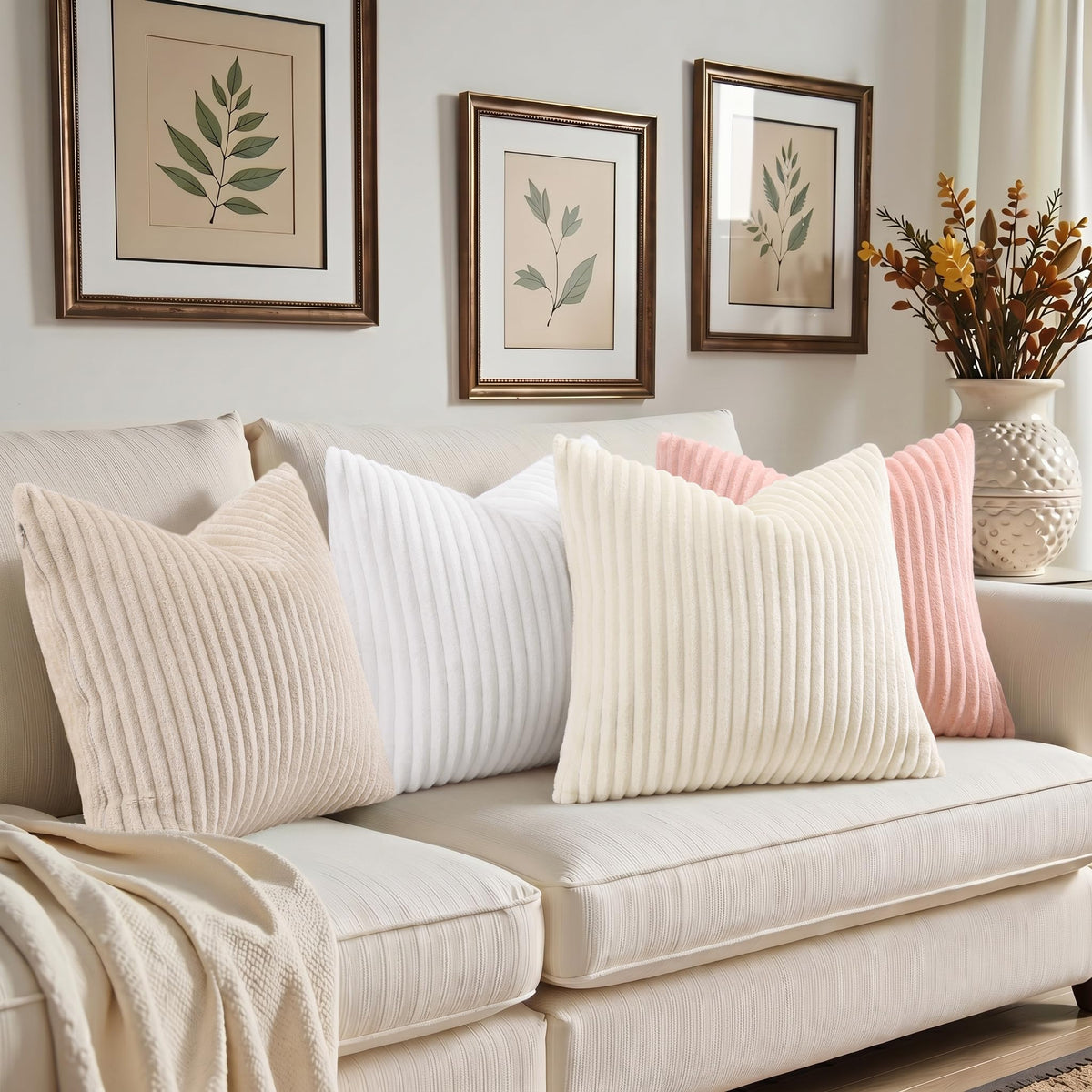 Fall Soft White Flannel Throw Pillow Covers 16X16 Set of 2