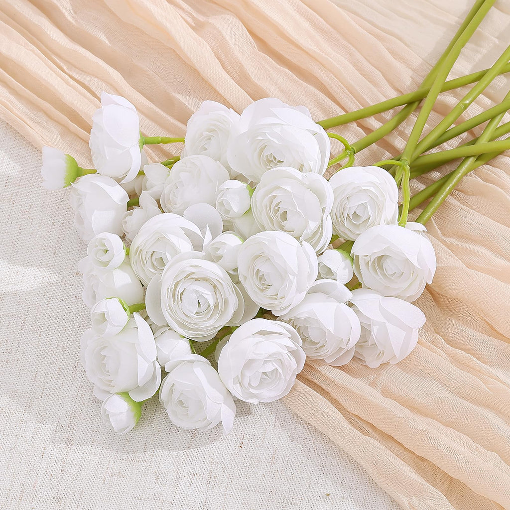 Mini Ranunculus Artificial Flowers Bouquet 20 PCS White