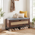 Rattan Shoe Bench, Flip-Top Entryway Bench with Removable Padded Seat & Hidden Storage, Wooden Shoe Storage Chest
