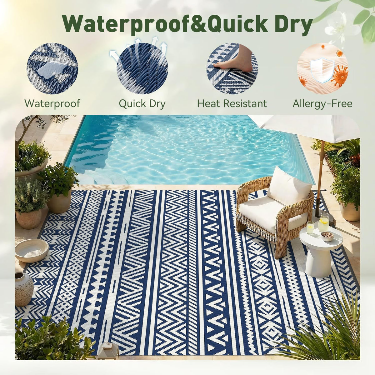 Outdoor Rug Waterproof Outdoor Patio Rug Mat Reverisble Plastic Straw Outdoor Rug for RV Camping Picnic Beach
