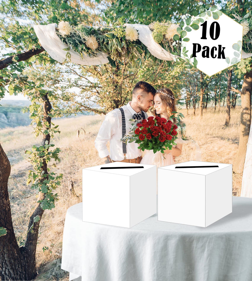 10 Pcs White Card Box with Slot Money Gift Card Box Holder for Party Wedding Reception Birthday Graduation Bridal