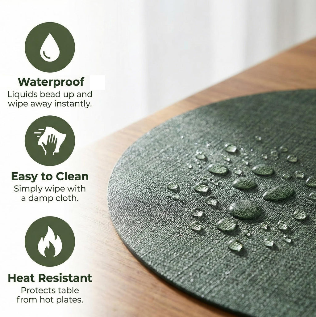 Faux Leather Oval Placemats Set of 12, Green