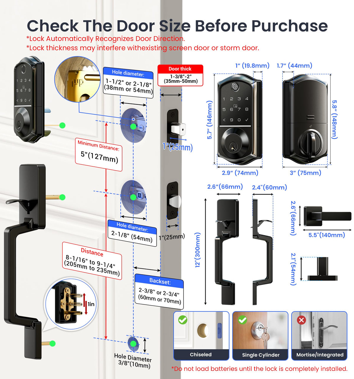 Fingerprint Smart Front Door Lock Set, Matte Black