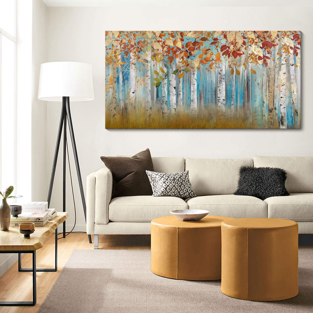Birch Tree Canvas Wall Art Landscape Yellow Picture Wall Decor Large Bedroom Wall Decor Above Bed Framed Artwork for