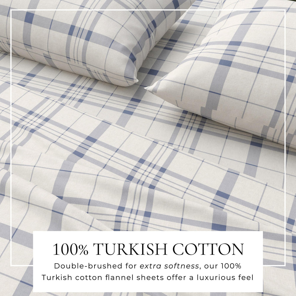 Flannel Sheets - 100% Turkish Cotton, Double-Brushed, Plaid and Stripe Bed Sheet Set - Ultra-Soft, Cozy