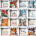 Winter Pillow Covers 18 x 18 Inch Holiday Gnome Throw Pillow Covers Winter Christmas Seasonal Pillowcases - Set of 16