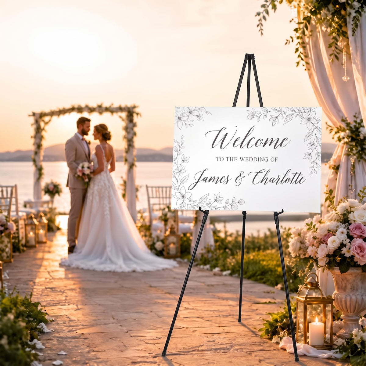 6 Pack 63 Inches Easel Stand for Sign, Black, with Carry Bags