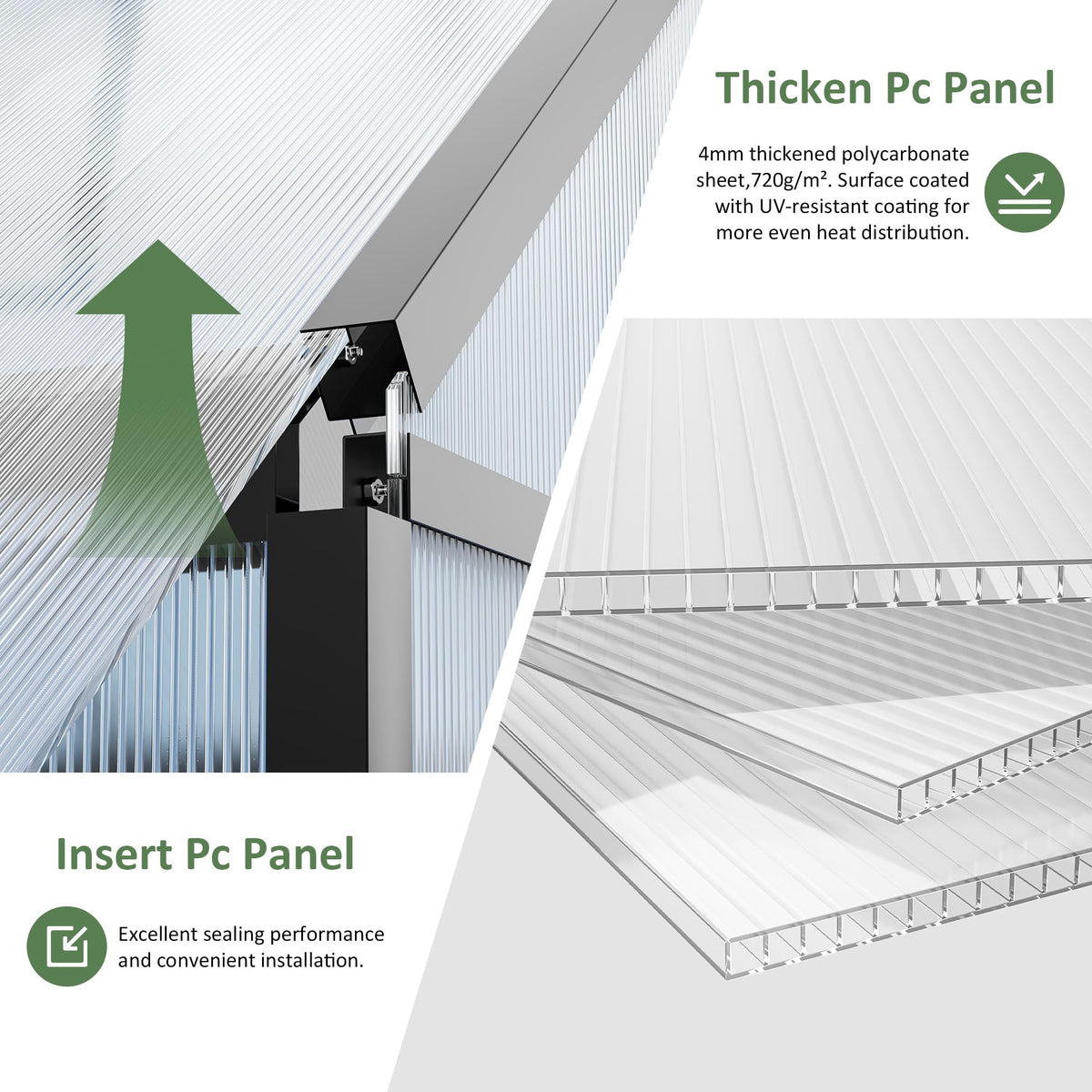 8×12 FT Walk-in Polycarbonate Greenhouse for Outdoor