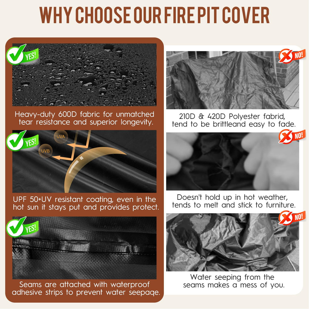 Fire Pit Cover Outdoor Rectangle 56"L x 38"W x 24"H Heavy-Duty Waterproof 600D Oxford Fading Resistant Tear-Resistant