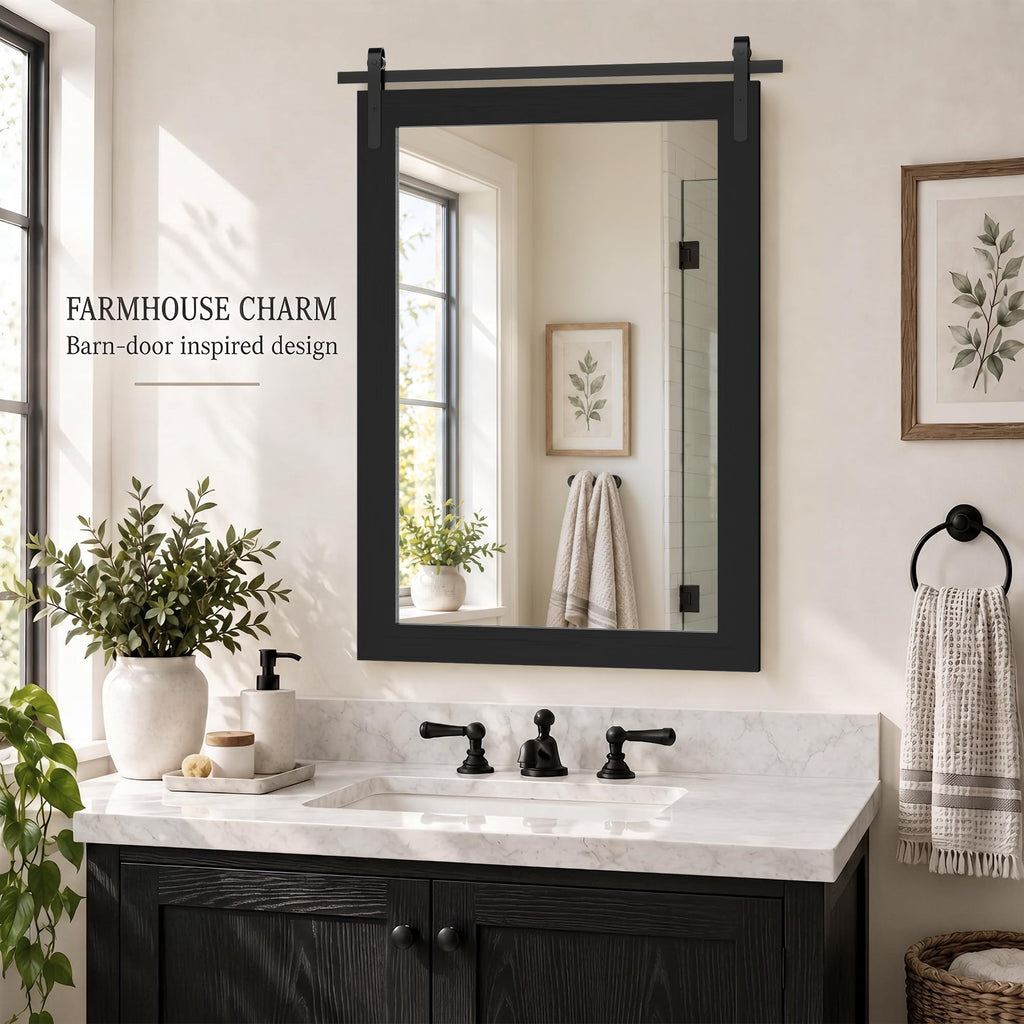 Black Farmhouse Bathroom Vanity Mirror 22" x 30"