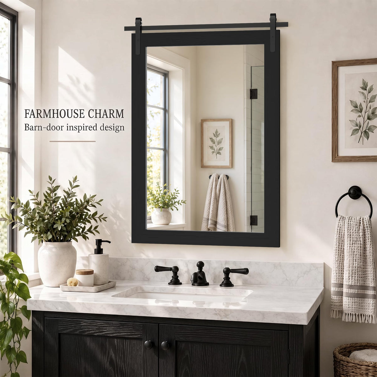 Black Farmhouse Bathroom Vanity Mirror 22" x 30"
