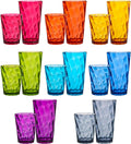 Optix Plastic Reusable Drinking Glasses (Set of 16) 14oz Rocks & 20oz Water Cups in Jewel Tone Colors | BPA-Free