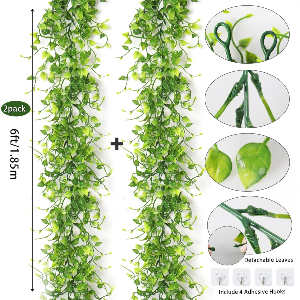 Artificial Ivy Vine 2P 6Ft UV Resistant Green Eucalyptus Garland