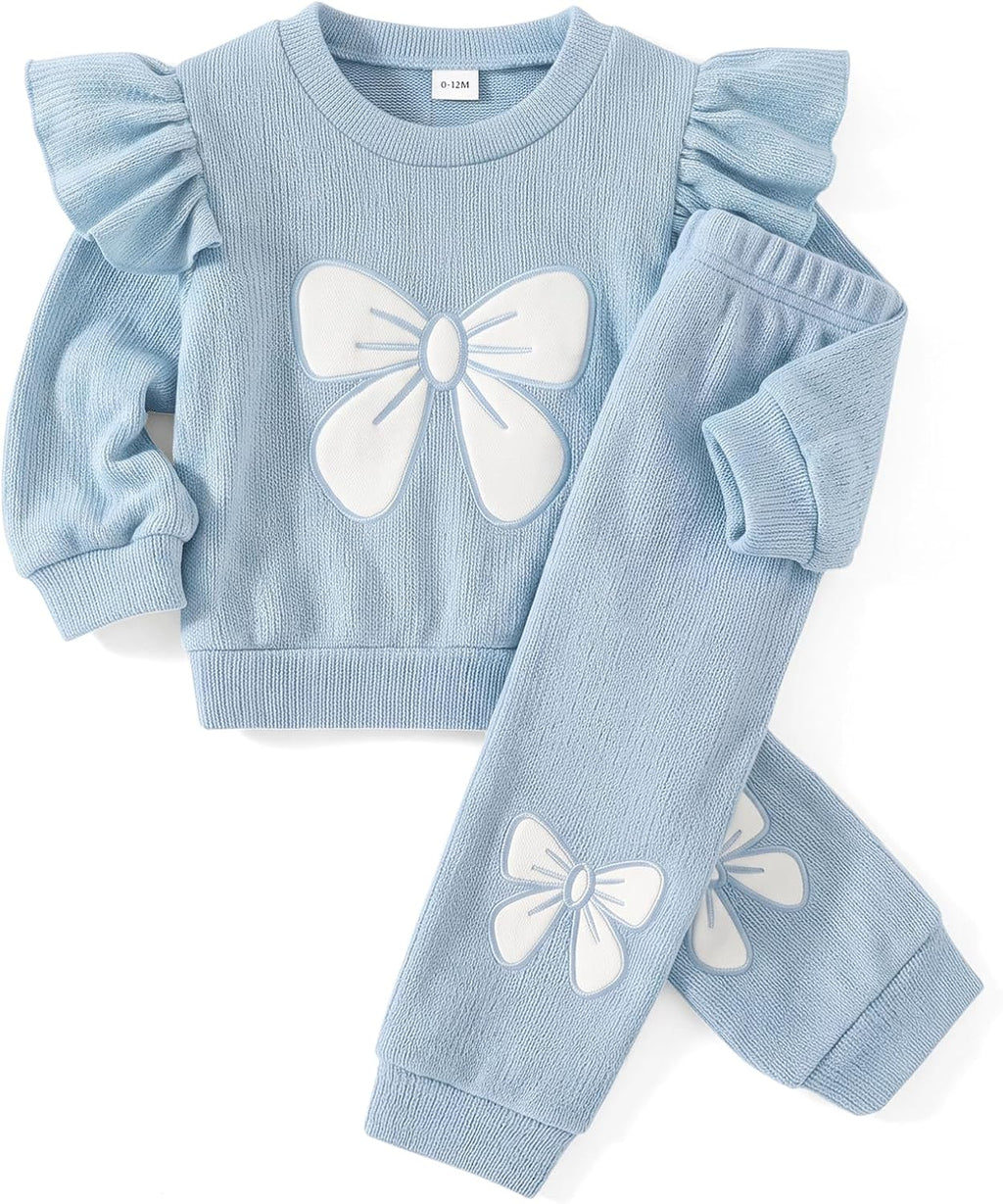 Baby Girls 2 Piece Outfit Toddler Gir Ribbed Knit Sweatshirt Pants Set
