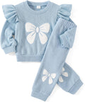 Baby Girls 2 Piece Outfit Toddler Gir Ribbed Knit Sweatshirt Pants Set